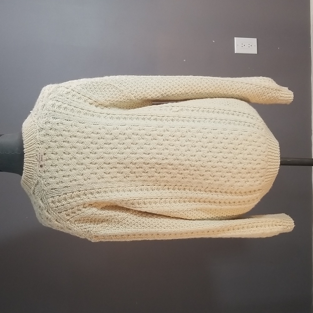 Gorgeous expertly hand knit aran/Irish/cable sweater ivory wool pure beauty! - Picture 6 of 14